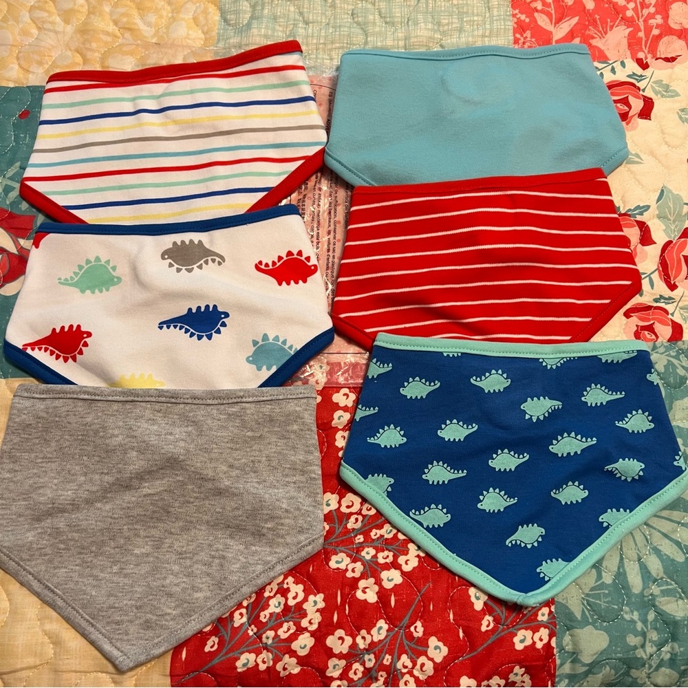 🟢 Amazon Essentials New NIP 6 Pack Baby Boys Bibs One Size Dinosaurs